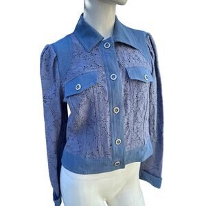 Insight New York Embroidered Lace Button Up Shirt Blue Women's Size 2